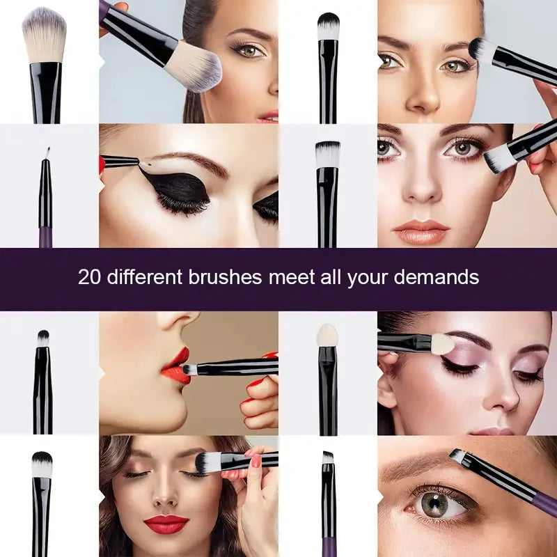 Set de 20 Brochas de Maquillaje Profesionales + Esponja de Regalo